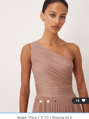 Lace & Beads Bridesmaid one-shoulder tulle maxi dress in Taupe. Runs small